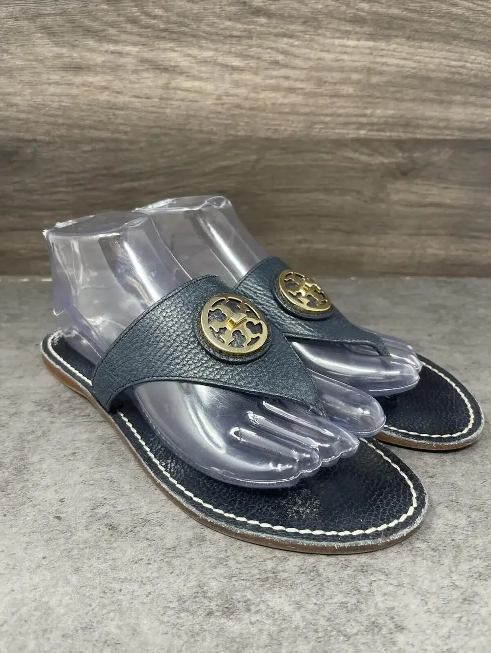 Tory Burch Flat Thong Sandals Womens Size 9 Blue Leather Slip On